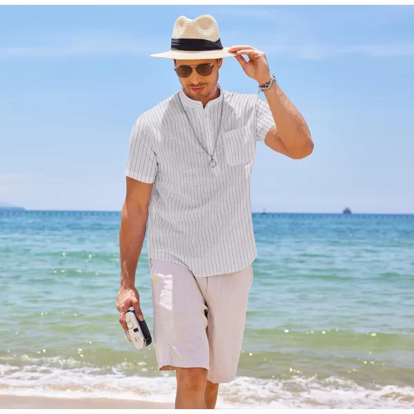 COOFANDY Men's Cotton Linen Henley Shirt Short Sleeve Hippie Casual Beach T-Shirts with Pocket