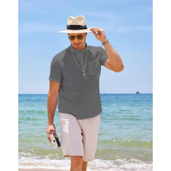 COOFANDY Men's Cotton Linen Henley Shirt Short Sleeve Hippie Casual Beach T-Shirts with Pocket