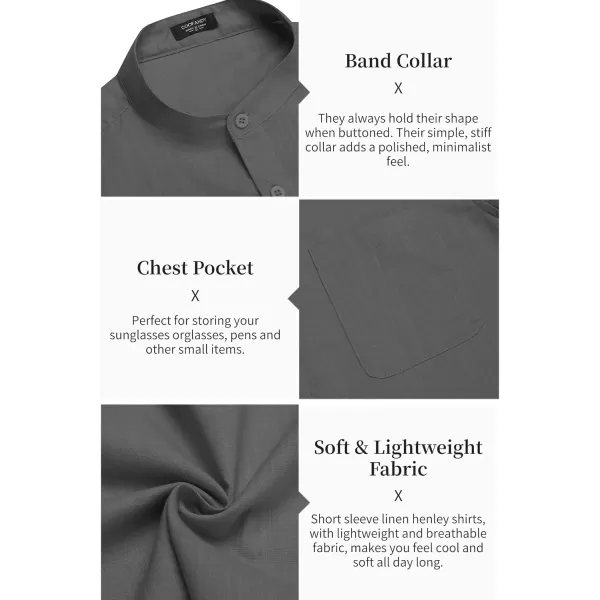 COOFANDY Men's Cotton Linen Henley Shirt Short Sleeve Hippie Casual Beach T-Shirts with Pocket