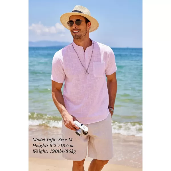 COOFANDY Men's Cotton Linen Henley Shirt Short Sleeve Hippie Casual Beach T-Shirts with Pocket