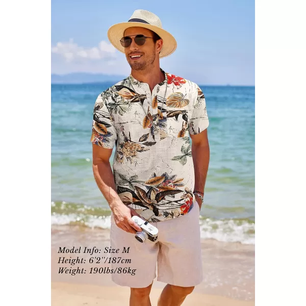 COOFANDY Men's Cotton Linen Henley Shirt Short Sleeve Hippie Casual Beach T-Shirts with Pocket