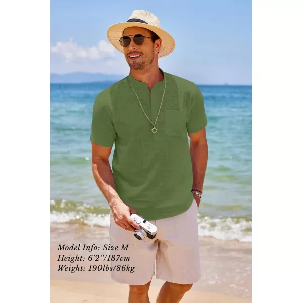 COOFANDY Men's Cotton Linen Henley Shirt Short Sleeve Hippie Casual Beach T-Shirts with Pocket