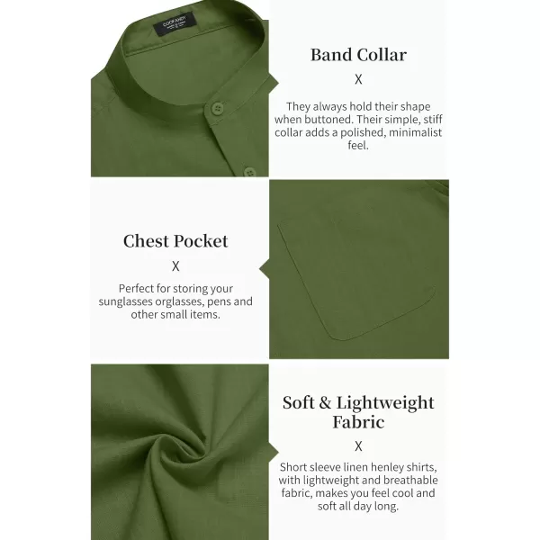 COOFANDY Men's Cotton Linen Henley Shirt Short Sleeve Hippie Casual Beach T-Shirts with Pocket