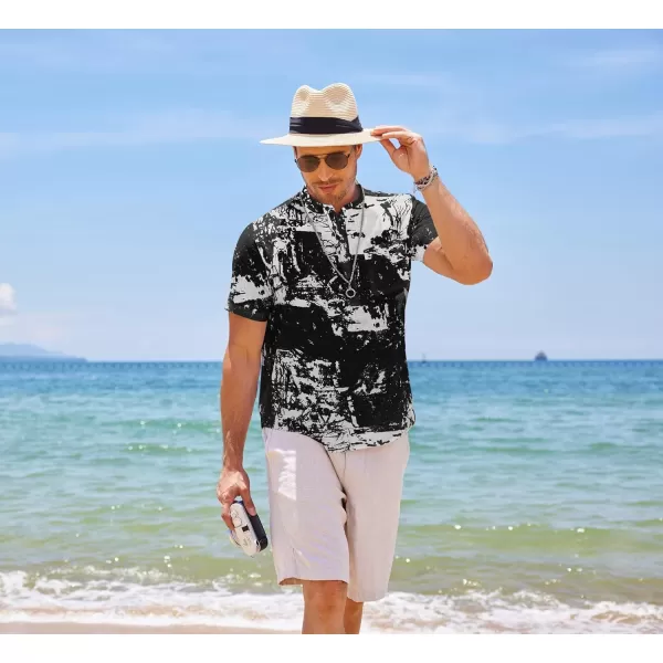 COOFANDY Men's Cotton Linen Henley Shirt Short Sleeve Hippie Casual Beach T-Shirts with Pocket
