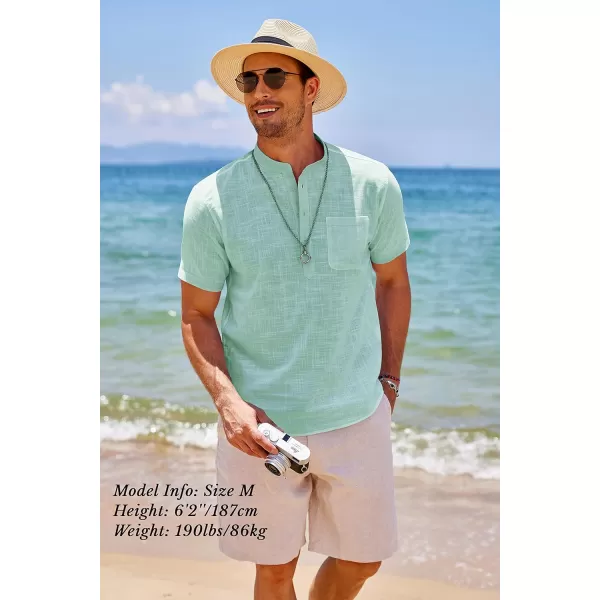 COOFANDY Men's Cotton Linen Henley Shirt Short Sleeve Hippie Casual Beach T-Shirts with Pocket