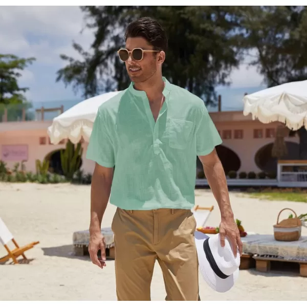 COOFANDY Men's Cotton Linen Henley Shirt Short Sleeve Hippie Casual Beach T-Shirts with Pocket