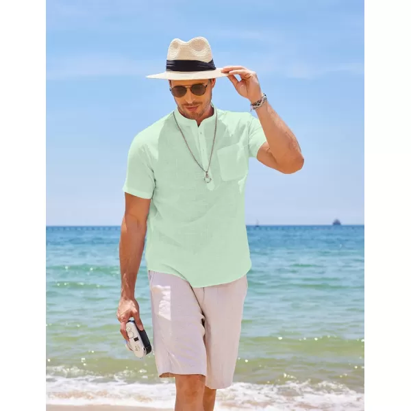 COOFANDY Men's Cotton Linen Henley Shirt Short Sleeve Hippie Casual Beach T-Shirts with Pocket