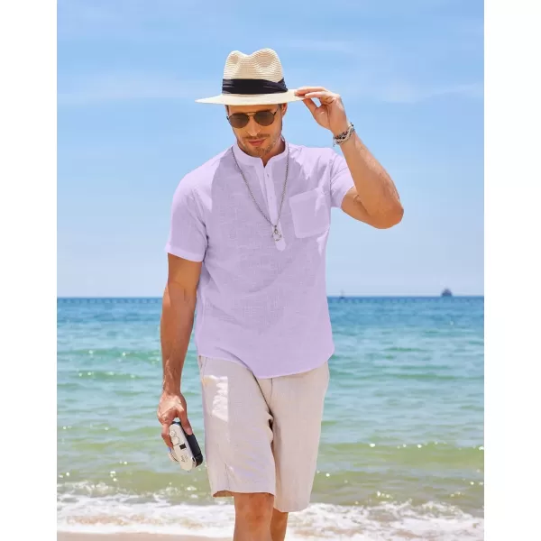 COOFANDY Men's Cotton Linen Henley Shirt Short Sleeve Hippie Casual Beach T-Shirts with Pocket