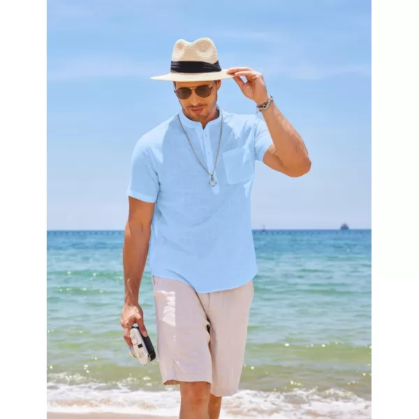 COOFANDY Men's Cotton Linen Henley Shirt Short Sleeve Hippie Casual Beach T-Shirts with Pocket