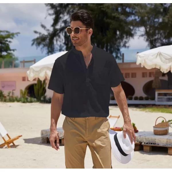 COOFANDY Men's Cotton Linen Henley Shirt Short Sleeve Hippie Casual Beach T-Shirts with Pocket