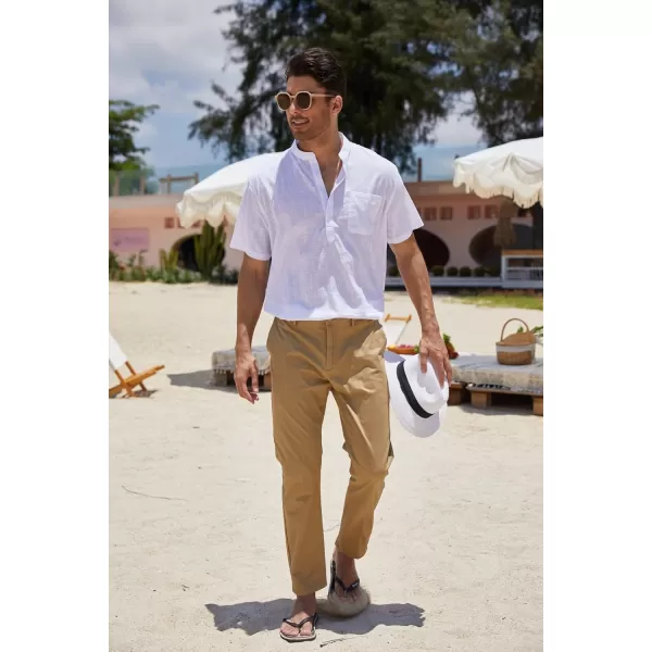 COOFANDY Men's Cotton Linen Henley Shirt Short Sleeve Hippie Casual Beach T-Shirts with Pocket