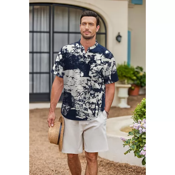 COOFANDY Men's Cotton Linen Henley Shirt Short Sleeve Hippie Casual Beach T-Shirts with Pocket