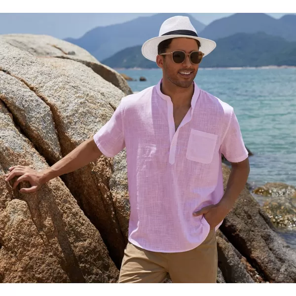 COOFANDY Men's Cotton Linen Henley Shirt Short Sleeve Hippie Casual Beach T-Shirts with Pocket