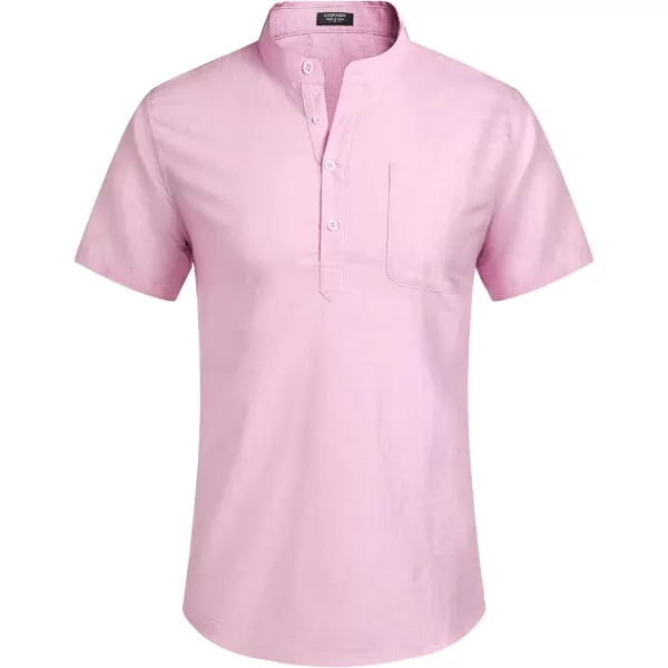 COOFANDY Men's Cotton Linen Henley Shirt Short Sleeve Hippie Casual Beach T-Shirts with Pocket