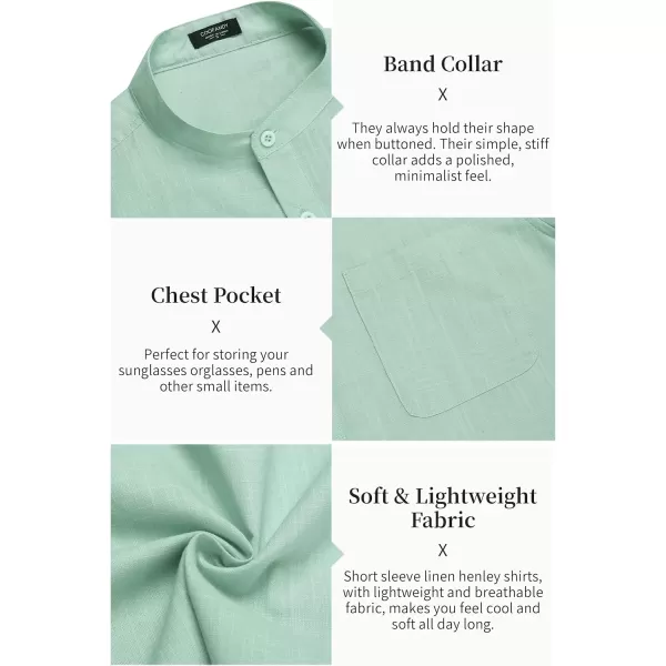 COOFANDY Men's Cotton Linen Henley Shirt Short Sleeve Hippie Casual Beach T-Shirts with Pocket