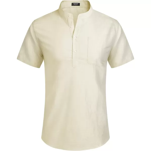 COOFANDY Men's Cotton Linen Henley Shirt Short Sleeve Hippie Casual Beach T-Shirts with Pocket
