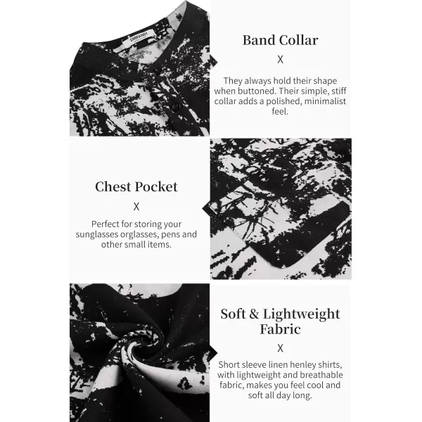 COOFANDY Men's Cotton Linen Henley Shirt Short Sleeve Hippie Casual Beach T-Shirts with Pocket