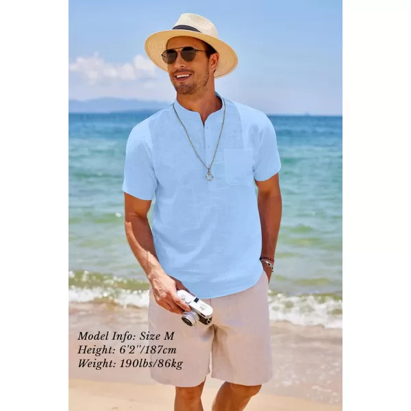 COOFANDY Men's Cotton Linen Henley Shirt Short Sleeve Hippie Casual Beach T-Shirts with Pocket