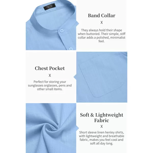 COOFANDY Men's Cotton Linen Henley Shirt Short Sleeve Hippie Casual Beach T-Shirts with Pocket