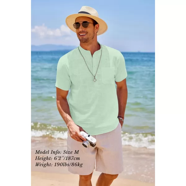 COOFANDY Men's Cotton Linen Henley Shirt Short Sleeve Hippie Casual Beach T-Shirts with Pocket