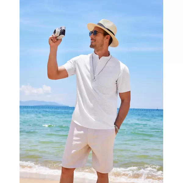 COOFANDY Men's Cotton Linen Henley Shirt Short Sleeve Hippie Casual Beach T-Shirts with Pocket