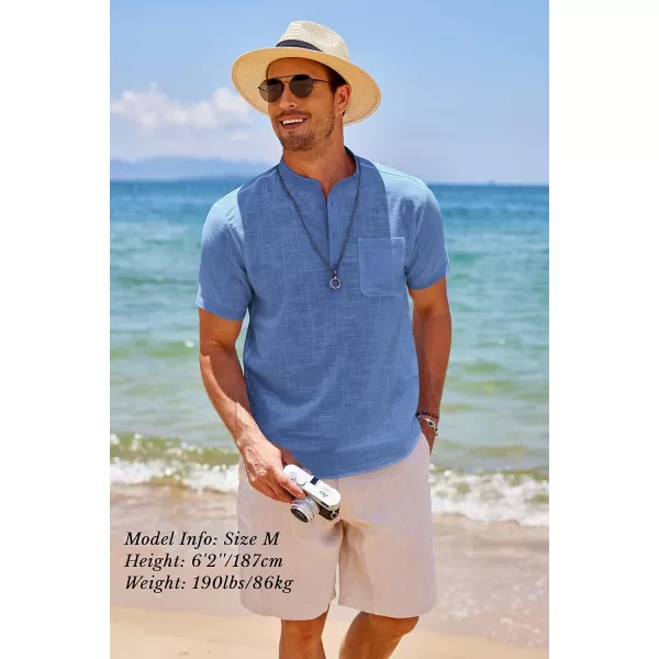 COOFANDY Men's Cotton Linen Henley Shirt Short Sleeve Hippie Casual Beach T-Shirts with Pocket