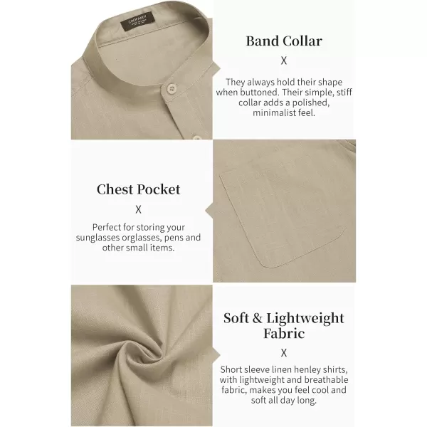 COOFANDY Men's Cotton Linen Henley Shirt Short Sleeve Hippie Casual Beach T-Shirts with Pocket