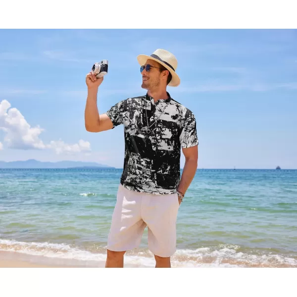 COOFANDY Men's Cotton Linen Henley Shirt Short Sleeve Hippie Casual Beach T-Shirts with Pocket