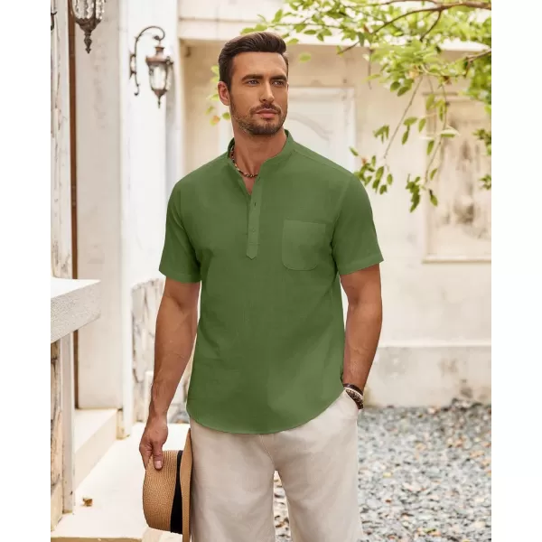 COOFANDY Men's Cotton Linen Henley Shirt Short Sleeve Hippie Casual Beach T-Shirts with Pocket