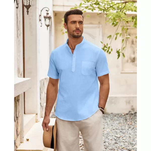COOFANDY Men's Cotton Linen Henley Shirt Short Sleeve Hippie Casual Beach T-Shirts with Pocket