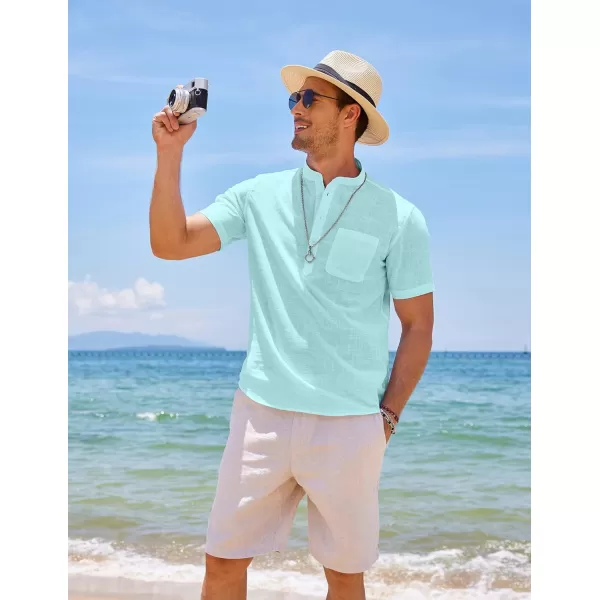 COOFANDY Men's Cotton Linen Henley Shirt Short Sleeve Hippie Casual Beach T-Shirts with Pocket