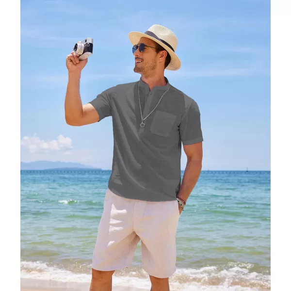 COOFANDY Men's Cotton Linen Henley Shirt Short Sleeve Hippie Casual Beach T-Shirts with Pocket