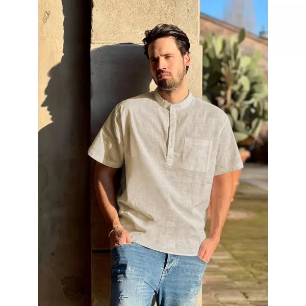 COOFANDY Men's Cotton Linen Henley Shirt Short Sleeve Hippie Casual Beach T-Shirts with Pocket