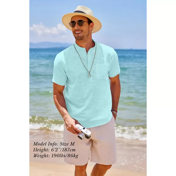 COOFANDY Men's Cotton Linen Henley Shirt Short Sleeve Hippie Casual Beach T-Shirts with Pocket
