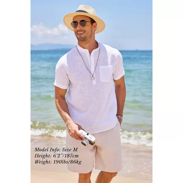 COOFANDY Men's Cotton Linen Henley Shirt Short Sleeve Hippie Casual Beach T-Shirts with Pocket
