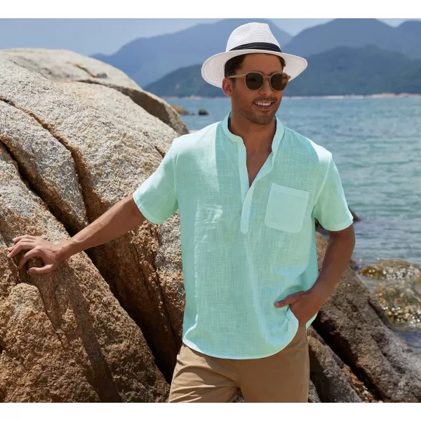 COOFANDY Men's Cotton Linen Henley Shirt Short Sleeve Hippie Casual Beach T-Shirts with Pocket