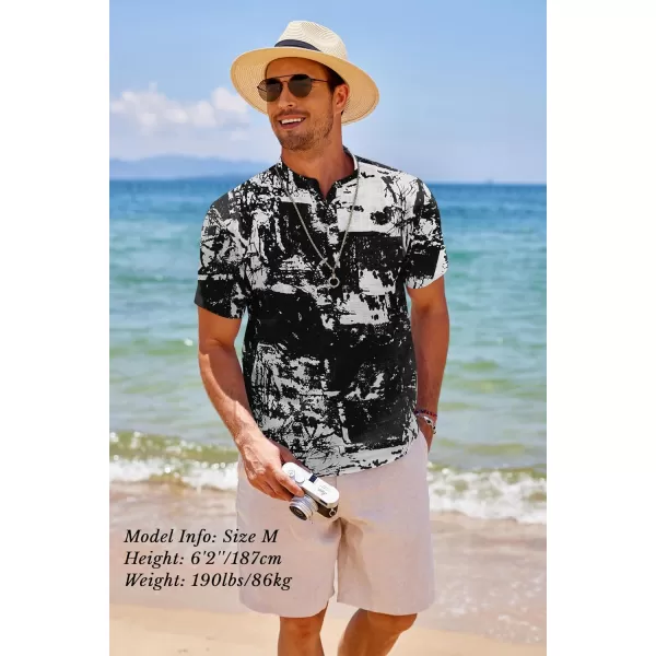 COOFANDY Men's Cotton Linen Henley Shirt Short Sleeve Hippie Casual Beach T-Shirts with Pocket