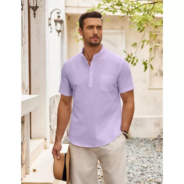 COOFANDY Men's Cotton Linen Henley Shirt Short Sleeve Hippie Casual Beach T-Shirts with Pocket