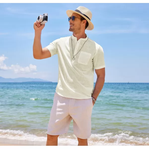 COOFANDY Men's Cotton Linen Henley Shirt Short Sleeve Hippie Casual Beach T-Shirts with Pocket