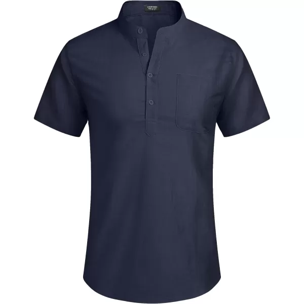 COOFANDY Men's Cotton Linen Henley Shirt Short Sleeve Hippie Casual Beach T-Shirts with Pocket
