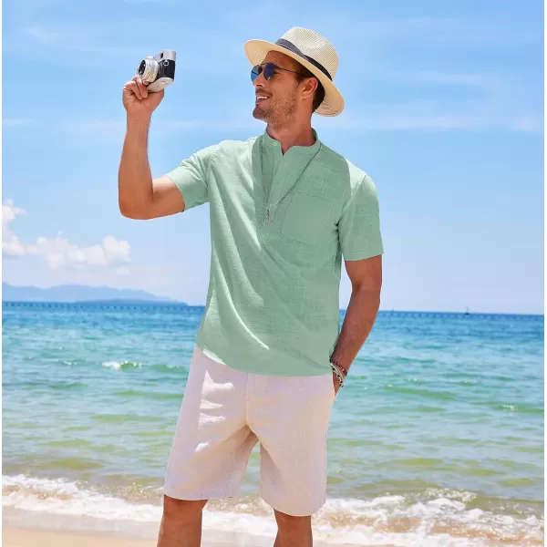 COOFANDY Men's Cotton Linen Henley Shirt Short Sleeve Hippie Casual Beach T-Shirts with Pocket