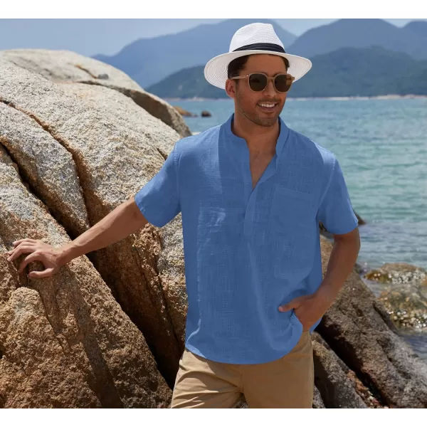 COOFANDY Men's Cotton Linen Henley Shirt Short Sleeve Hippie Casual Beach T-Shirts with Pocket