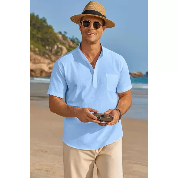 COOFANDY Men's Cotton Linen Henley Shirt Short Sleeve Hippie Casual Beach T-Shirts with Pocket