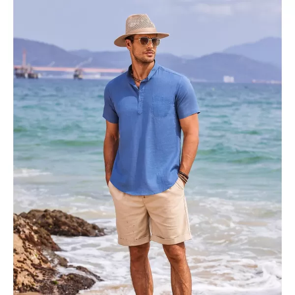 COOFANDY Men's Cotton Linen Henley Shirt Short Sleeve Hippie Casual Beach T-Shirts with Pocket
