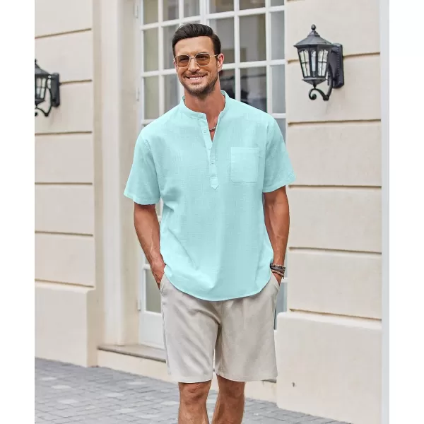 COOFANDY Men's Cotton Linen Henley Shirt Short Sleeve Hippie Casual Beach T-Shirts with Pocket