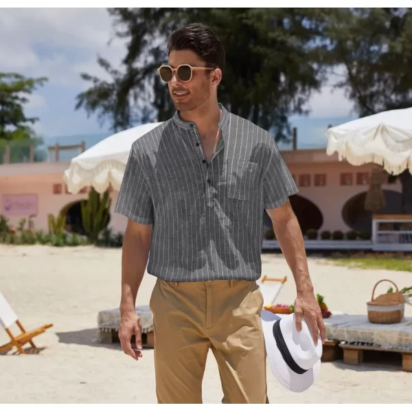 COOFANDY Men's Cotton Linen Henley Shirt Short Sleeve Hippie Casual Beach T-Shirts with Pocket