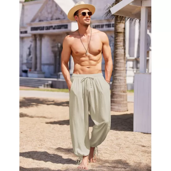 COOFANDY Men's Cotton Linen Pants Causal Harem Pants Elastic Waist Beach Boho Yoga Trousers