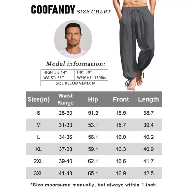 COOFANDY Men's Cotton Linen Pants Causal Harem Pants Elastic Waist Beach Boho Yoga Trousers