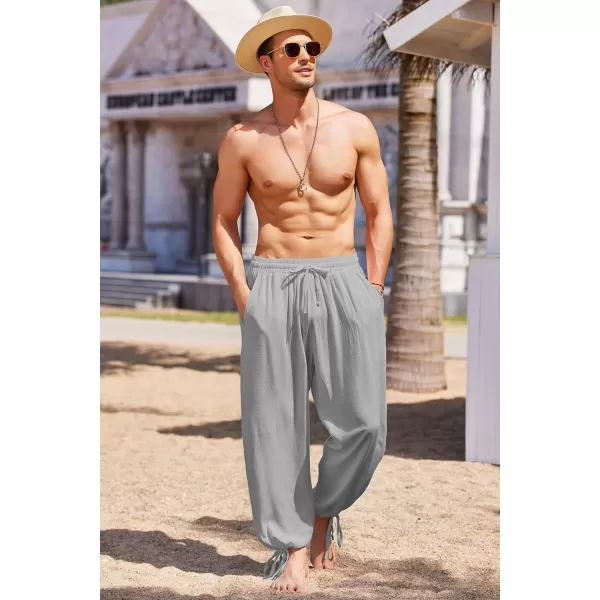COOFANDY Men's Cotton Linen Pants Causal Harem Pants Elastic Waist Beach Boho Yoga Trousers