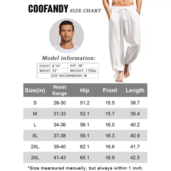 COOFANDY Men's Cotton Linen Pants Causal Harem Pants Elastic Waist Beach Boho Yoga Trousers